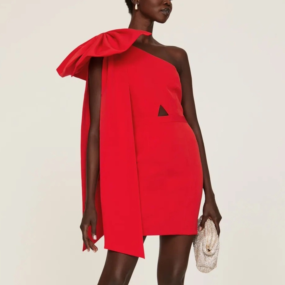 Toccin x RTR Asymmetrical One-Shoulder Bow Mini Dress